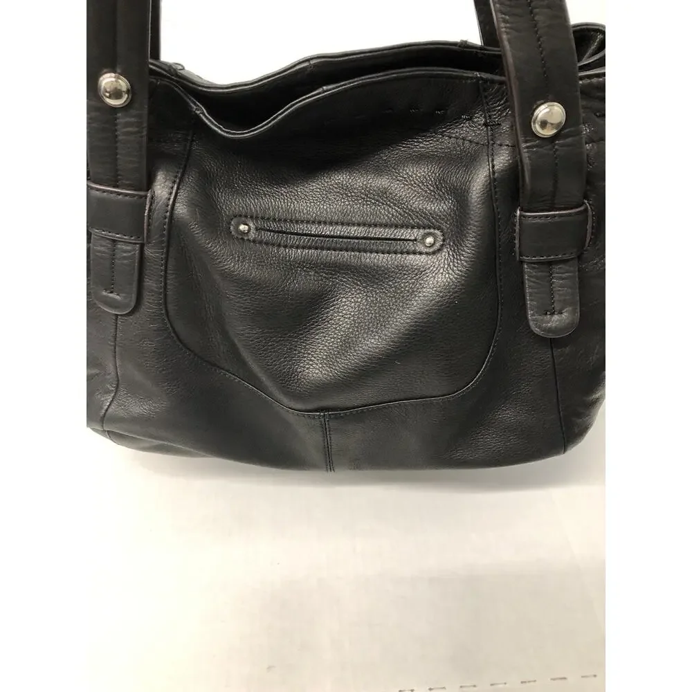 B Makowsky Soft Leather Black Front Leopard Calfhair Print Pocket Purse Hobo Bag